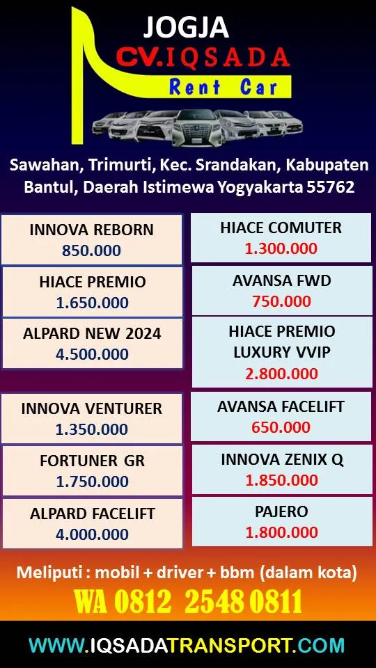 Sewa Mobil di Jogja Murah Dengan Sopir atau Tidak Lepas Kunci